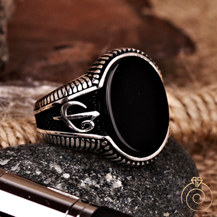 Crescent Moon Ring with Black Onyx Silver