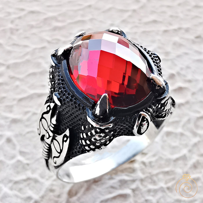 Red Ruby & Diamond Seven Stone Anniversary Wedding Ring
